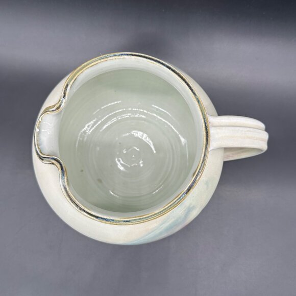 Vintage Art Pottery Pitcher Jug Pastel Purple Abstract Signed Planter Squatty - Picture 6 of 12